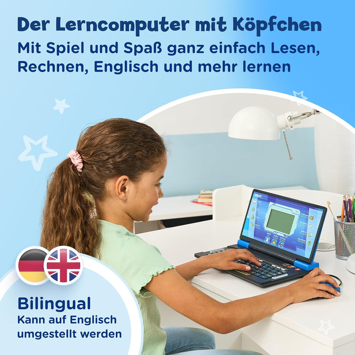 Vtech Explorer Laptop Pro Blau I Lernlaptop mit 164 Spielen I Bilingual Deutsch Englisch I 8 Lernkat