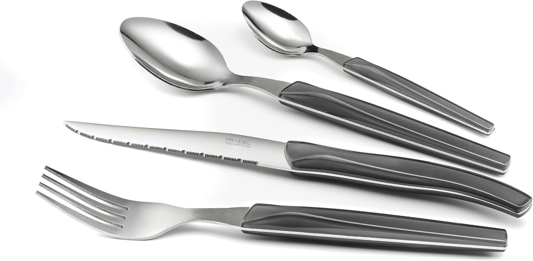 Lou Laguiole RISING SUN Besteck Set 6 Personen | 24-teilig | Grau glänzend | Essbesteck 6 Personen s