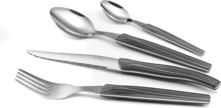 Lou Laguiole RISING SUN Besteck Set 6 Personen | 24-teilig | Grau glänzend | Essbesteck 6 Personen s