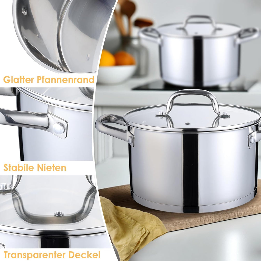 Herogo Kochtopf 22 cm, 5 L Edelstahl Suppentopf Induktion Topf mit Glasdeckel, Nudeltopf Fleischtopf