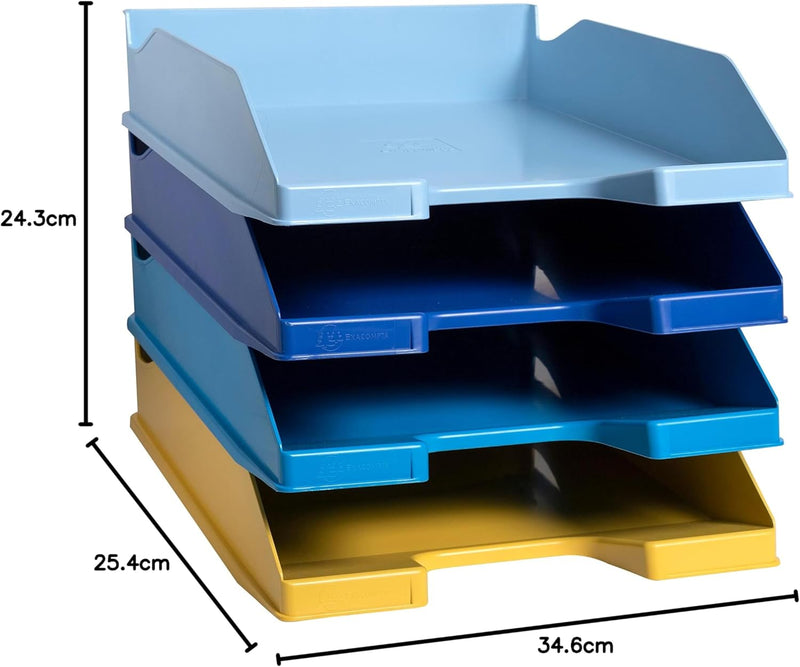 Exacompta 113202SETD 4er Pack Briefablage BeeBlue aus Recycling-Kunststoff DIN A4. Ideale Briefkörbe