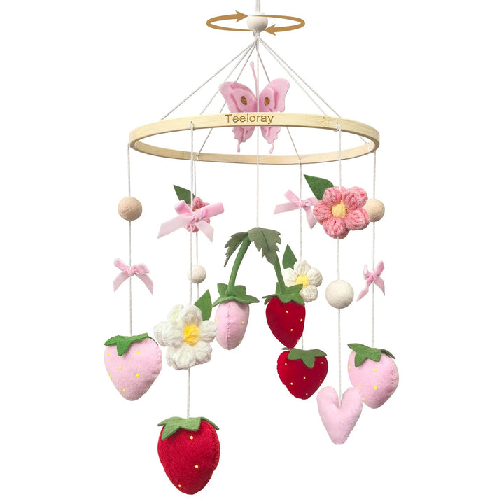 Mobile Baby mit Erdbeere, Blumen und Filzbällen Mädchen baby mobile windspiel für Babybett, Mobile B
