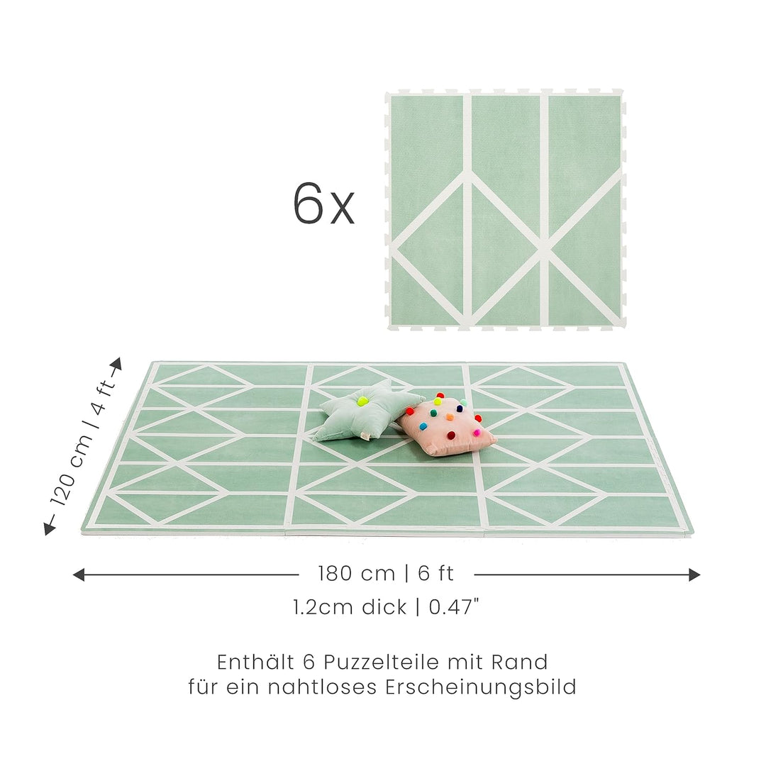 Krabbelmatte von Toddlekind |Spielmatte in Premium Qualität Extra Dicke, Abwischbare Puzzlematte Grü