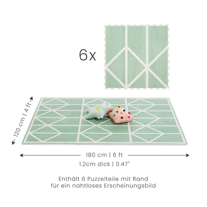 Krabbelmatte von Toddlekind |Spielmatte in Premium Qualität Extra Dicke, Abwischbare Puzzlematte Grü