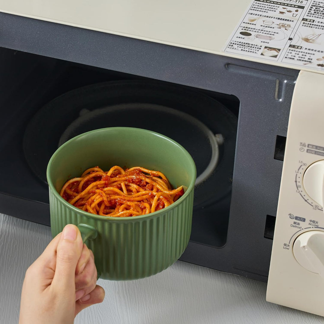 Keramik Suppenschalen mit Griff und Deckel, 750 ml Grosse Suppentasse für Suppe, Instant-Nudel, Müsl