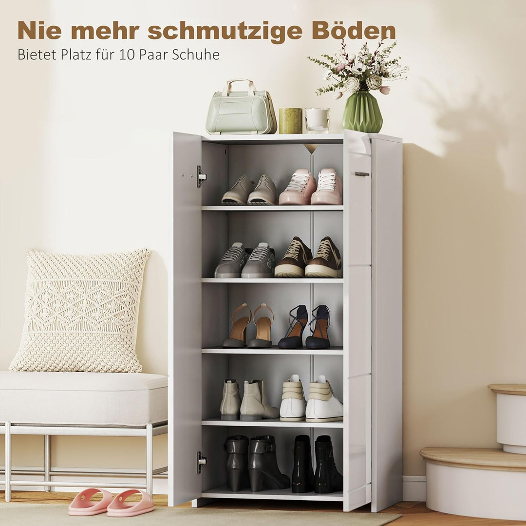 HOMCOM Schuhschrank, Schuhaufbewahrung mit 2 Türen, 5 Ebenen, Flurschrank mit Verstellbaren Ablagen