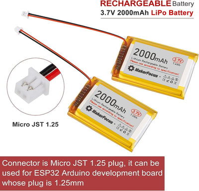 4 Stück 3,7V 2000mAh Lithium Batterie 1S 1C LiPo Akku mit Schutzplatine, Isolierband und Micro JST 1