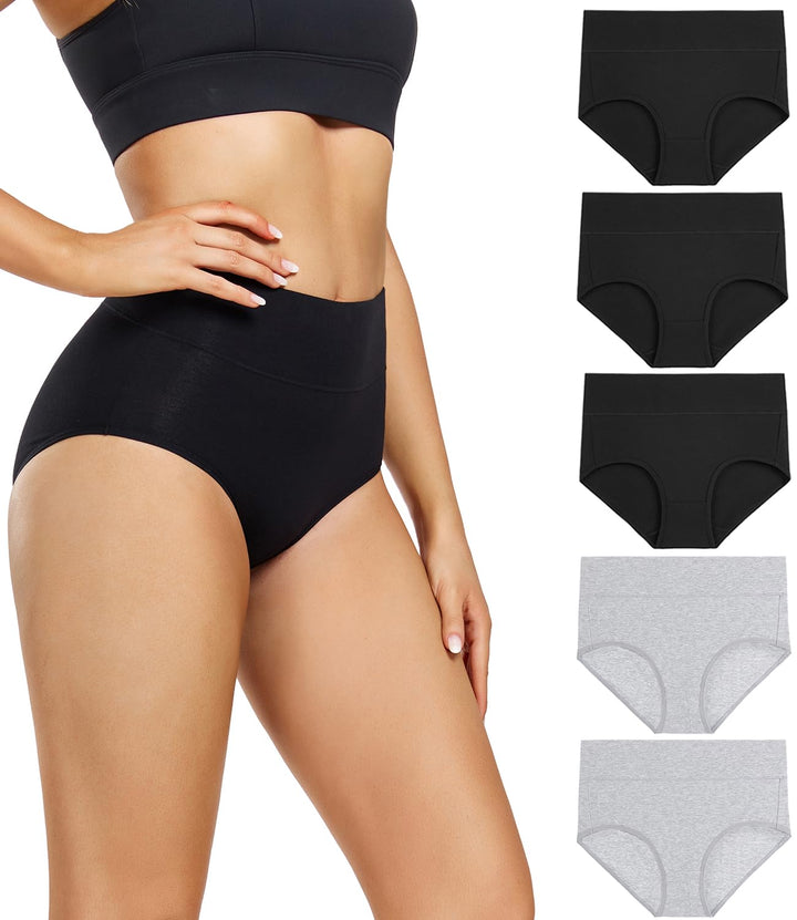 wirarpa Damen Unterhosen Baumwolle Unterwäsche Hohe Taille Slips Hoher Taillenslip für Frauen 5er Pa