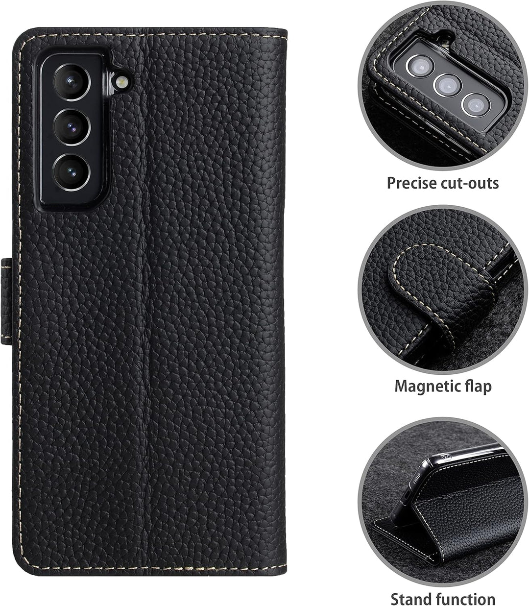 STILGUT Talis kompatibel mit Samsung Galaxy S21 FE 5G Hülle mit Kartenfach aus Leder, Wallet Case, L
