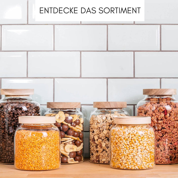 Econovo® Vorratsgläser mit Deckel (6-teilig) 170ml, Vorratsdosen aus Glas mit Holzdeckel luftdicht,