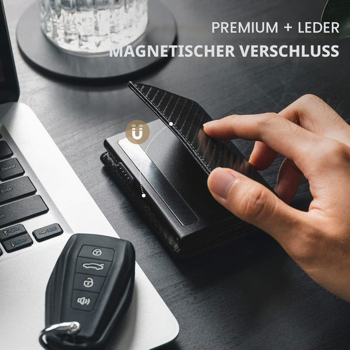 VULKIT Kreditkartenetui RFID-blockierende Pop-Up-Kartentasche aus Echtem Leder mit Geldscheinfach, A