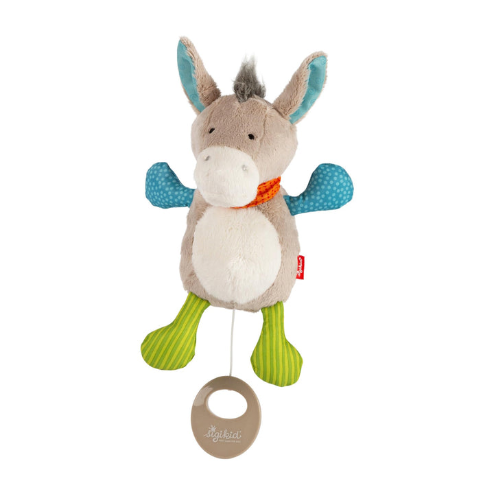 SIGIKID Minispieluhr Esel, Kuscheltier mit Spieluhr zum Aufziehen, sanfte Melodie zum Einschlafen, S