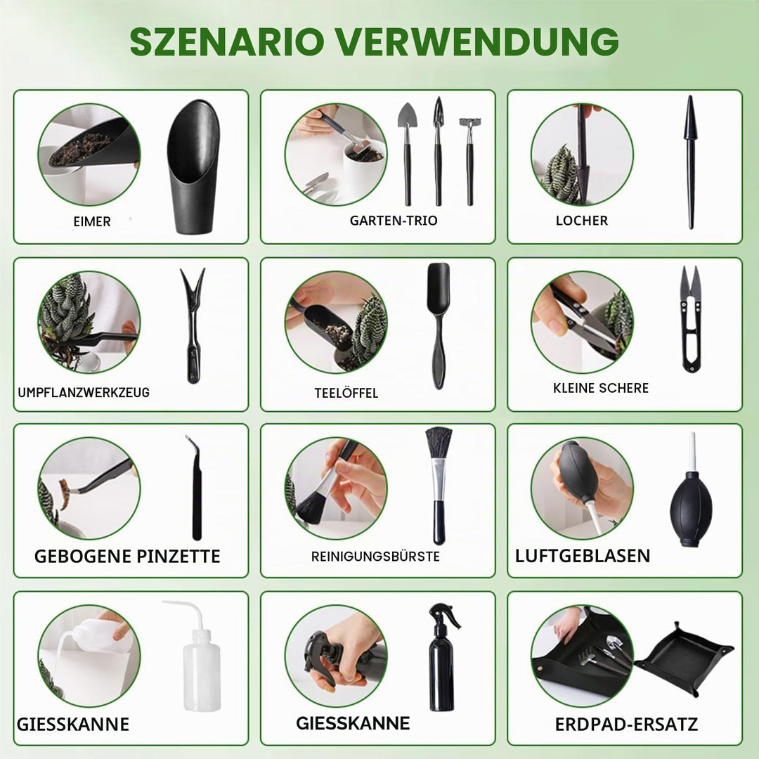 Bonsai Werkzeug Set 16 Stück, Sukkulenten-Werkzeuge mit Umtopfmatte, Setzlingsheber &amp; Pflanzen Zubeh