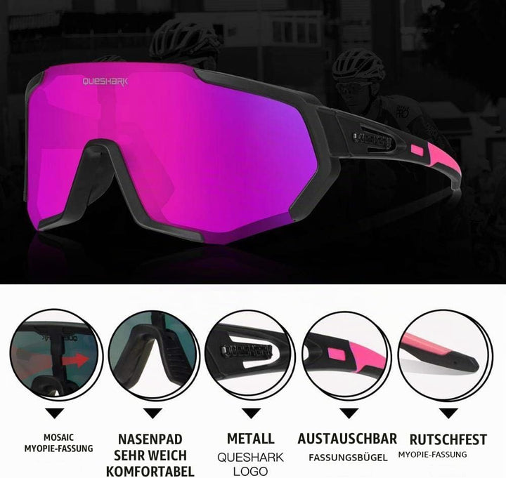 Queshark Fahrradbrille, TR90 Unbreakable Frame Polarisierte Sportsonnenbrille, Fahrradbrille für Män