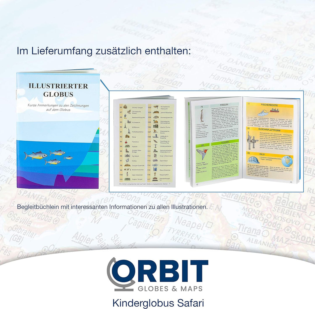 ORBIT GLOBES & MAPS Kinder-Globus - 25cm Globus mit Holzfuss, Deutsches Kartenbild von 2023 mit viel