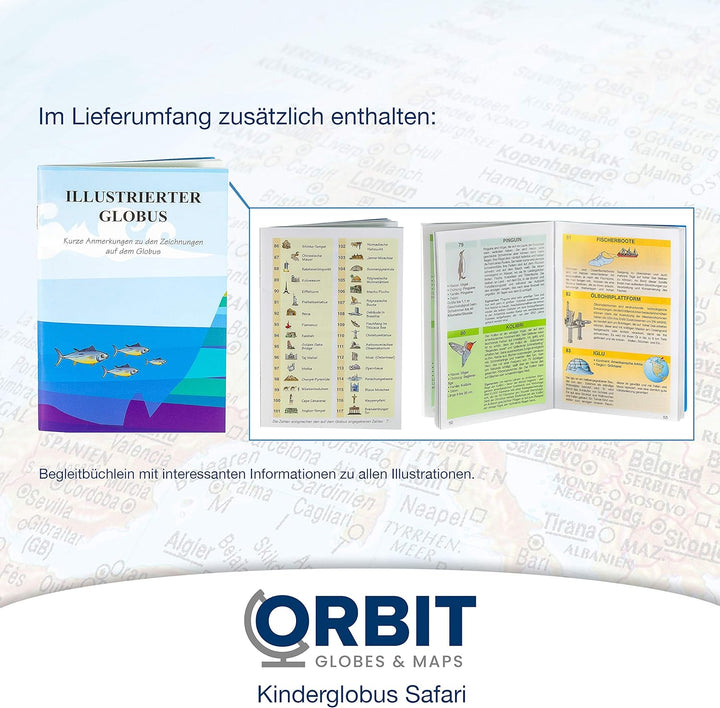 ORBIT GLOBES & MAPS Kinder-Globus - 25cm Globus mit Holzfuss, Deutsches Kartenbild von 2023 mit viel