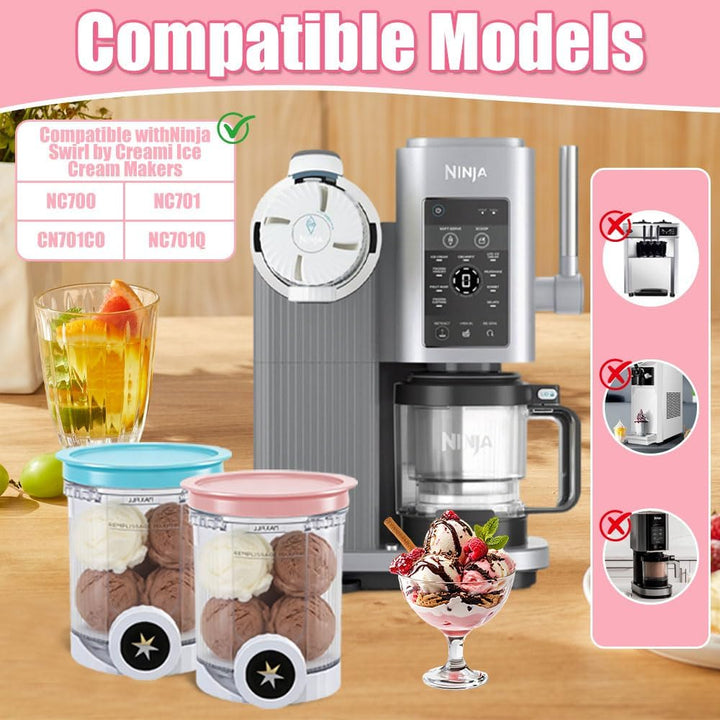 4 Stück Ninja Swirl Creami Behälter, 480 ml Eisbehälter für Ninja Creami NC701 & NC700 Serie Eismasc