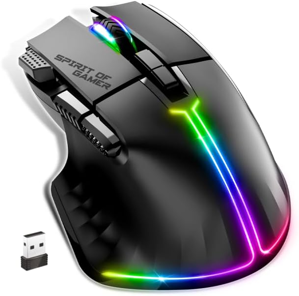 SPIRIT OF GAMER - PRO M5, Kabellose RGB Gaming Maus für PC, 8 Programmierbare Tasten inkl. 1 Rapid F