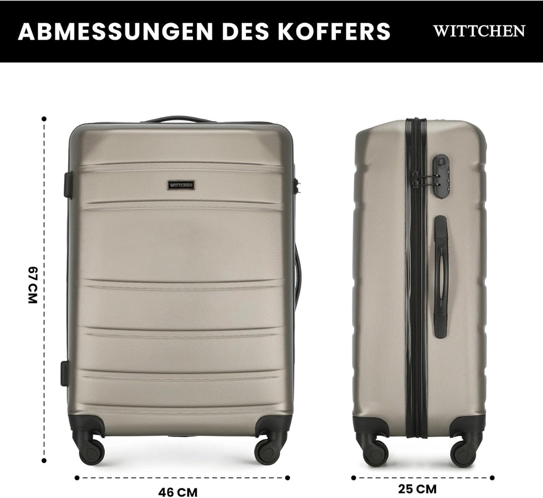 WITTCHEN Mittlerer Koffer Trolley Koffer Reisekoffer aus ABS Hartschalen Trolley 4 Rollen Kombinatio