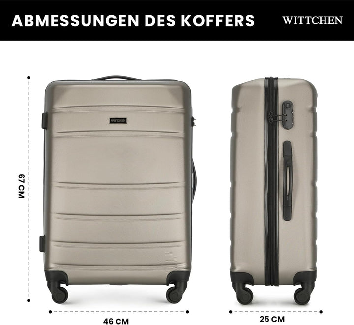 WITTCHEN Mittlerer Koffer Trolley Koffer Reisekoffer aus ABS Hartschalen Trolley 4 Rollen Kombinatio