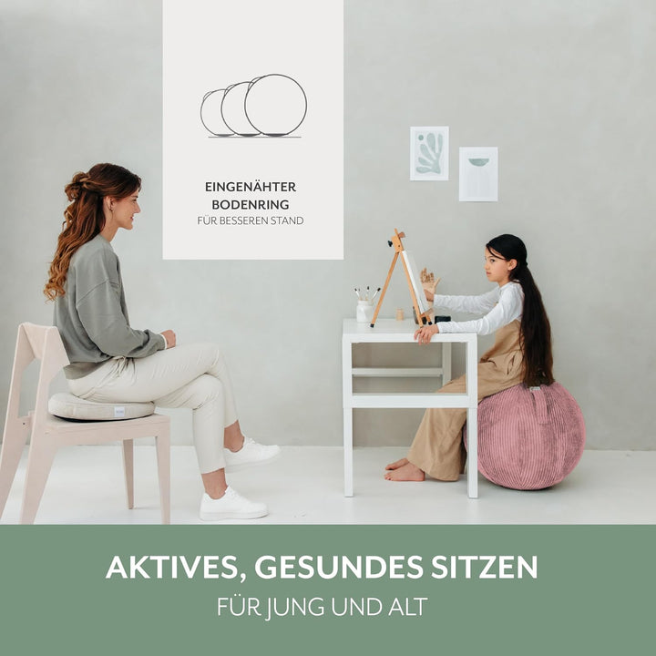 VLUV® BOL VLIP Sitzball Büro Ergonomisch [Atmungsaktiv mit Tragegriff und Wegrollschutz] Waschbarer