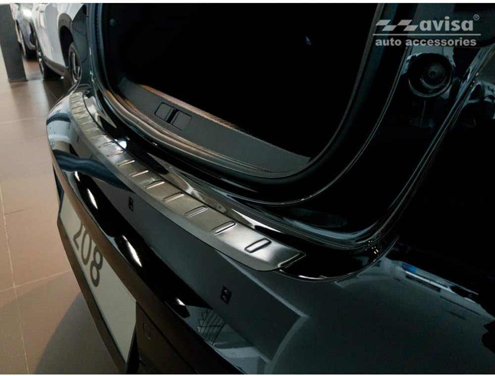 Avisa Schwarz Edelstahl Heckstossstangenschutz kompatibel mit Peugeot 208 II HB 5-türer 2019- 'Ribs'