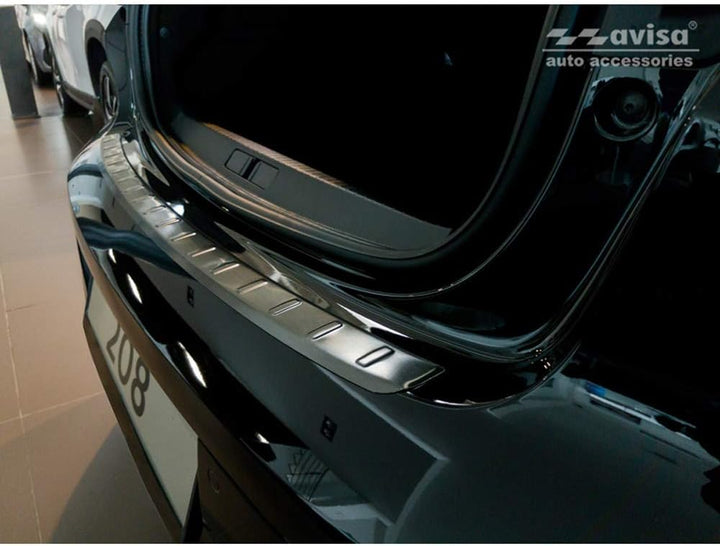 Avisa Schwarz Edelstahl Heckstossstangenschutz kompatibel mit Peugeot 208 II HB 5-türer 2019- 'Ribs'