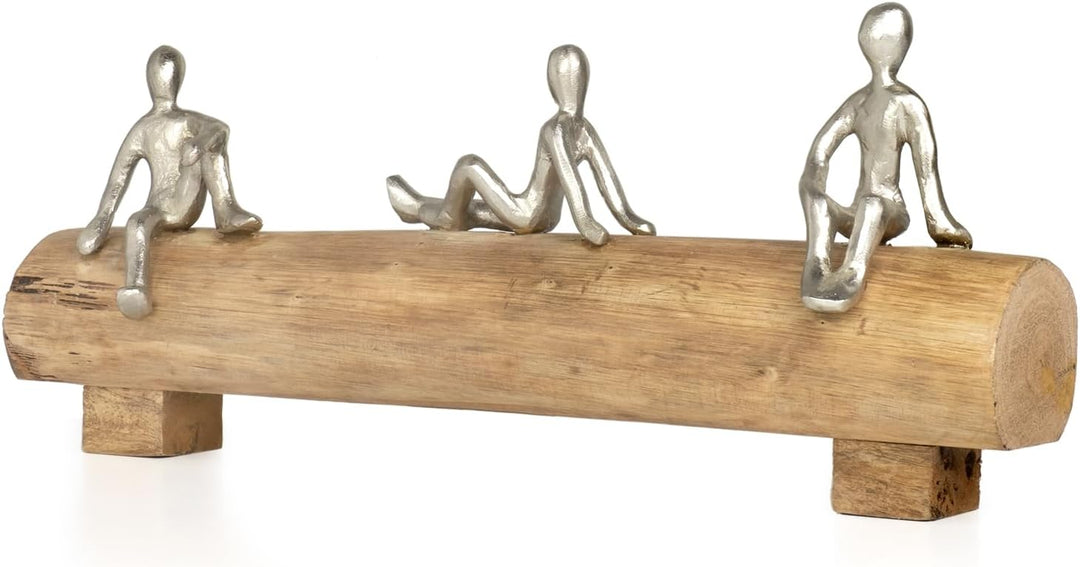 Moritz Skulptur I 3 Freunde sitzen zusammen I 41 x 8,5 x 17 cm I Holzdeko I Skulpturen Deko I Modern