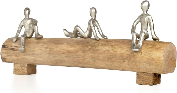 Moritz Skulptur I 3 Freunde sitzen zusammen I 41 x 8,5 x 17 cm I Holzdeko I Skulpturen Deko I Modern