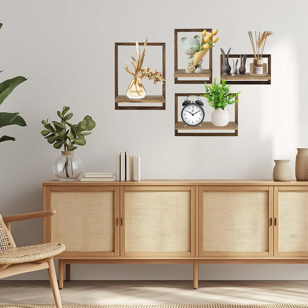 4er Wandregal Holz Schweberegal Regal, Dekorative Regale aus Massive Holz, Schweberegal Stabiles Hän
