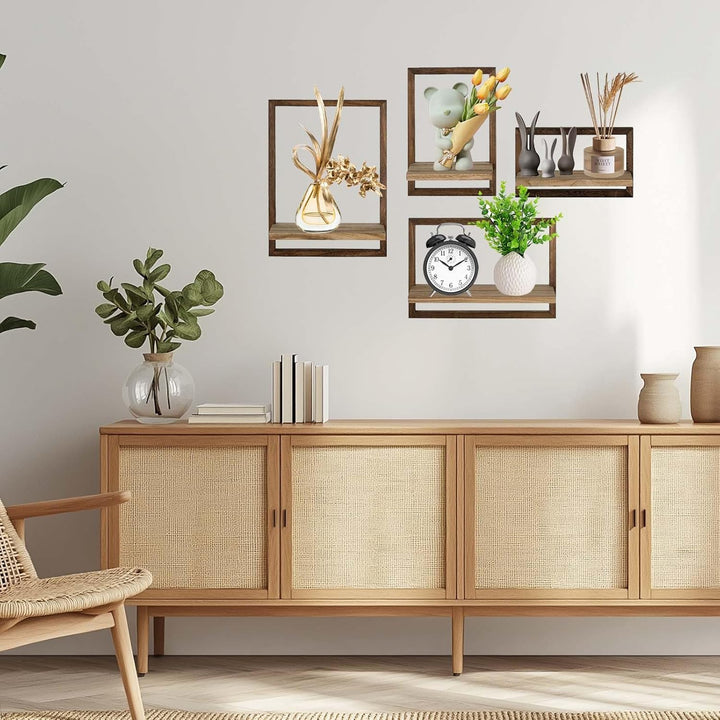 4er Wandregal Holz Schweberegal Regal, Dekorative Regale aus Massive Holz, Schweberegal Stabiles Hän