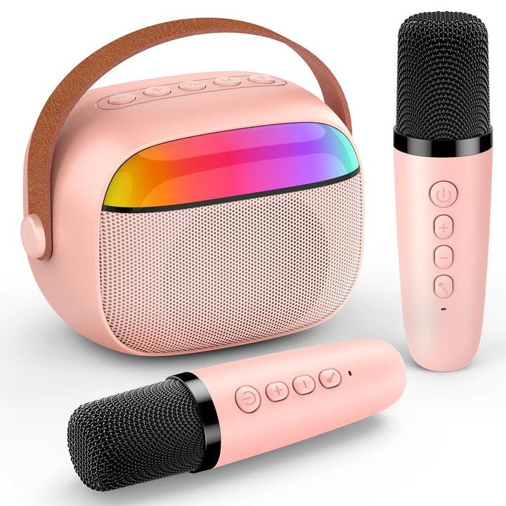 Karaoke Maschine mit 2 Mikrofon Kinder, Geschenk Mädchen 3-12 Jahre Mini Karaoke Mikrofon Kinder Mäd