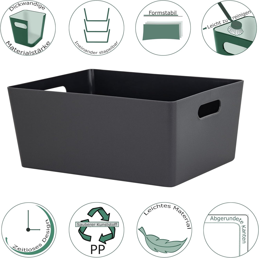 3 x Ordnungsbox - 15 cm hoch - anthrazit - 26 x 35 cm - DINA4-Format - - Ordnungskorb - Regalorganiz