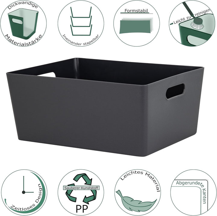 6 x Ordnungsbox - 15 cm hoch - anthrazit - 26 x 35 cm - DINA4-Format - - Ordnungskorb - Regalorganiz
