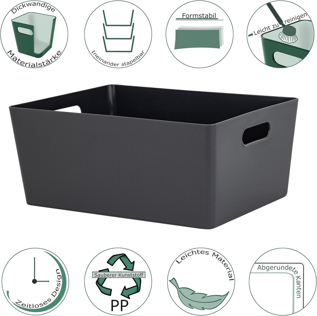 6 x Ordnungsbox 15cm hoch taupe 26x35cm DINA4-Format Kunststoff Bad Korb Taupe - Lederoptik 6 Stück