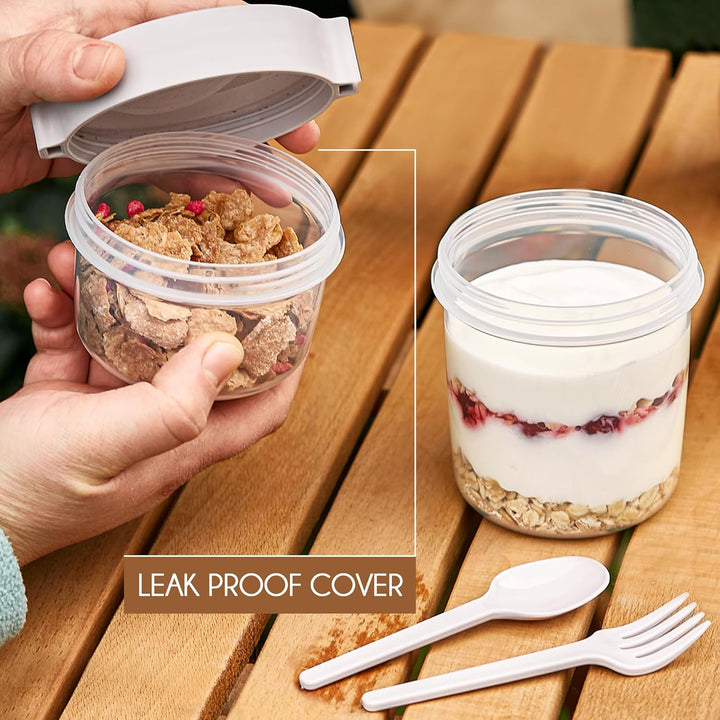 Crystalia Müslibecher to Go mit Löffel & Gabel Set 4, 100% BPA-FREI Joghurt Becher to Go mit Deckel,