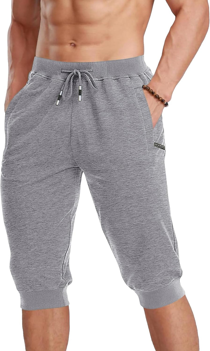 MAGCOMSEN Herren Sport Short 3/4 Trainingshose Sommer Jogging Capri mit Reissverschlusstaschen Leich