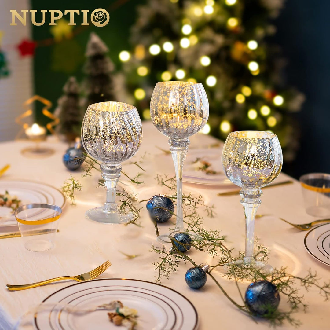 Nuptio Teelichthalter Glas 3 Stück Grosse Quecksilber Teelichter Kerzenständer Grosse Silberne Kerze