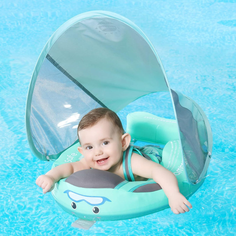 Mambobaby Neueste Schwimmring Baby mit Sonnendach, Schwimmreifen Nicht Aufblasbar Robust Weich Wasse