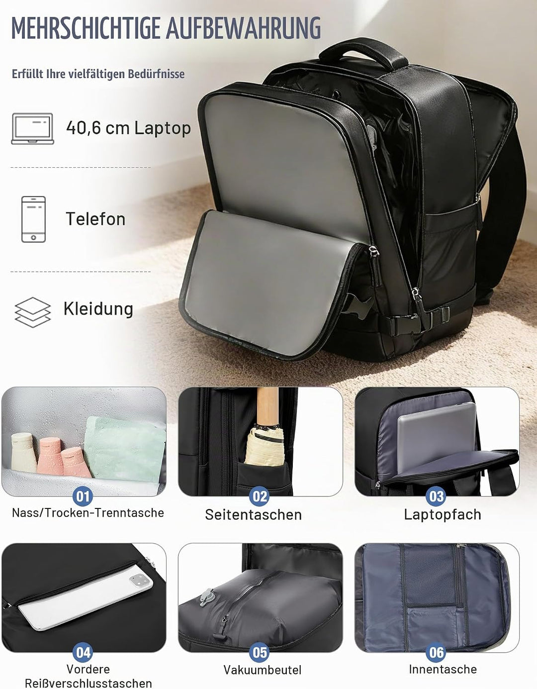 BJLFS Vakuum Rucksack 40x30x20 Handgepäck mit pumpe Reiserucksack Handgepäck Flugzeug Ryanair 40x20x