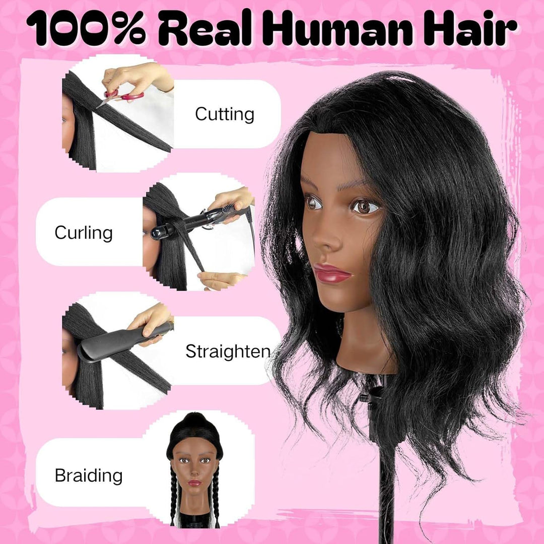 Opini 45,7 cm langer Mannequinkopf aus Echthaar mit 100 % Echthaar, Kosmetikpuppenkopf für Friseure,