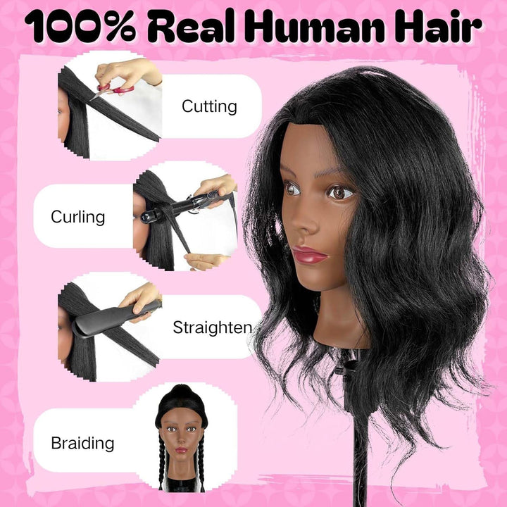 Opini 45,7 cm langer Mannequinkopf aus Echthaar mit 100 % Echthaar, Kosmetikpuppenkopf für Friseure,