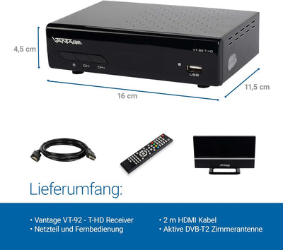 Sky Vision VT-92 DVB-T/T2 Reciever, Empfang Aller freien SD und HD DVB-T2 Sender, Digital, Full-HD 1