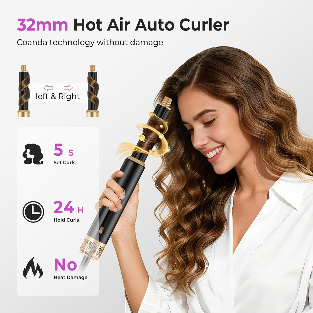 5 IN 1 Hairstyler 1000W Haarstyler, LCD Air Brush Rundbürstenföhn, Lockenstab und Haarglätter, 3 Tem