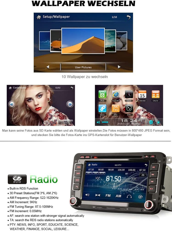 Erisin 7 Zoll Autoradio DVD Multimedia Player Touchscreen für VW Golf MK5 6 Passat Caddy Polo Tiguan