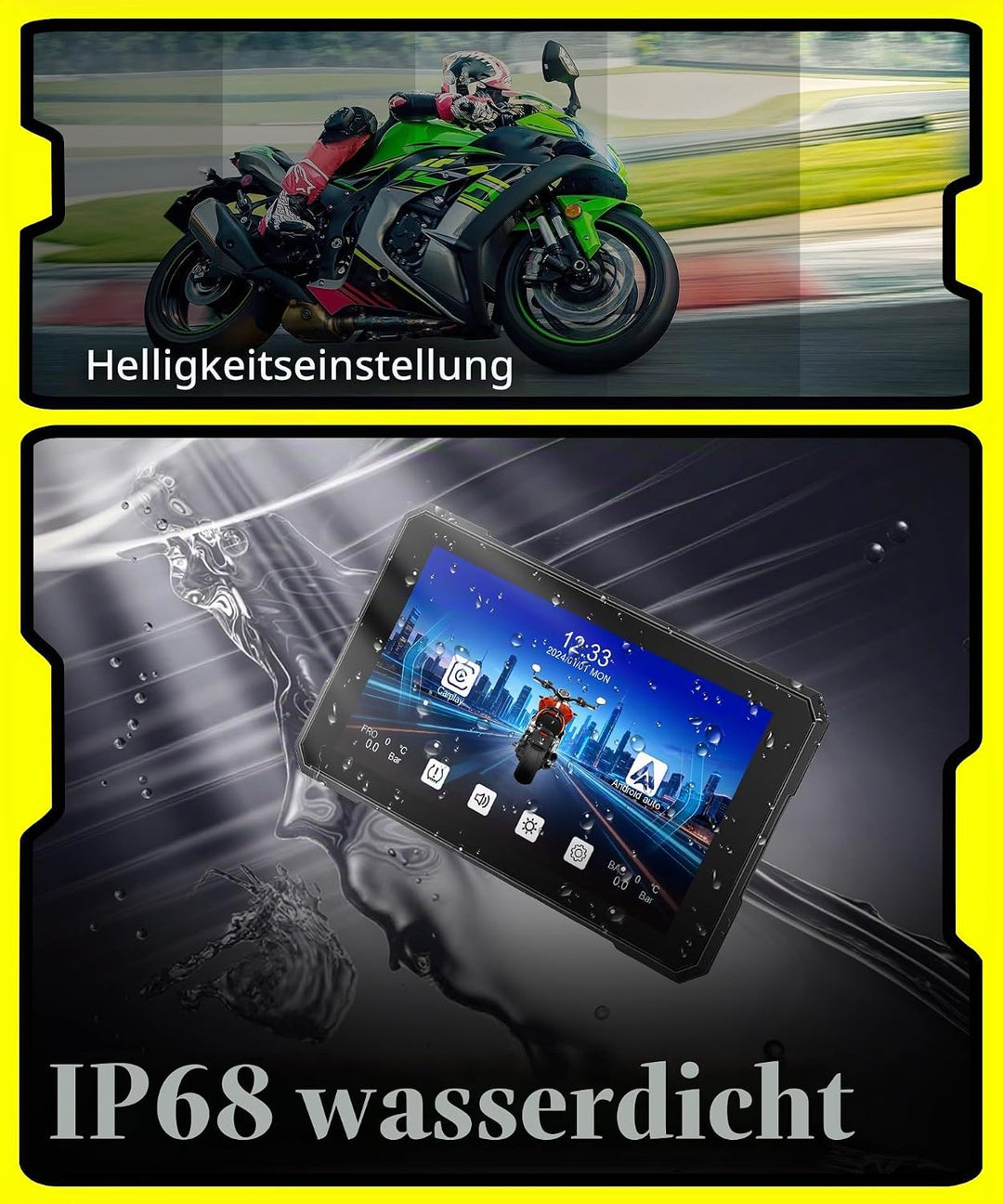 Rimoody 5 Zoll Carplay Bildschirm für Motorrad, Kabellos Carplay und Android Auto Display für Motorr