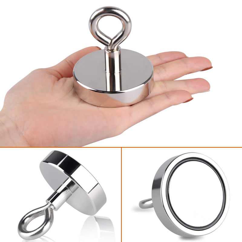180KG Haftkraft Neodym Ösenmagnet, N52 Super Starker Bergemagnet zum Magnetfischen Ø60mm Suchmagnet