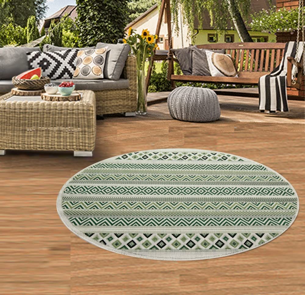 Teppich-Traum Runder In- &amp; Outdoor Teppich Sisal Optik Balkon Küche Wohnzimmer Terrasse gestreiftes