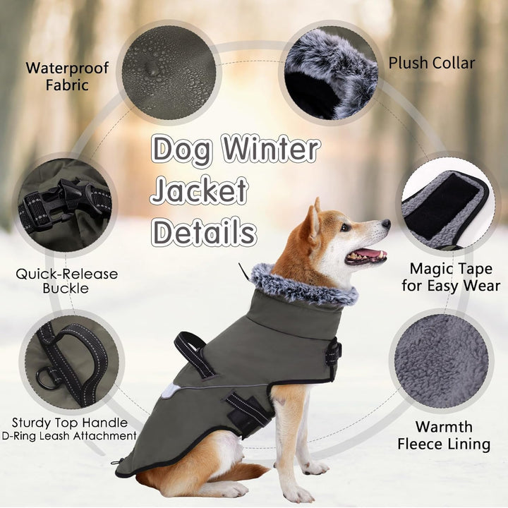 LIANZIMAU Wasserdichter Hundemantel mit Geschirr Wintermantel Hundepullover Fleece Reflektierende Hu