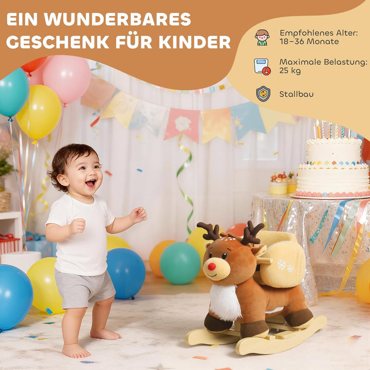 AIYAPLAY Kinder Schaukelpferd Baby Schaukeltier Rentier mit Schlafliedern, Sicherheitsgurt für 18-36
